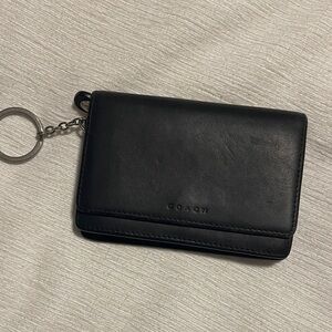 Coach Black Leather Key Case with Ring